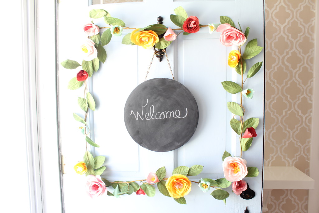 flower garland on door